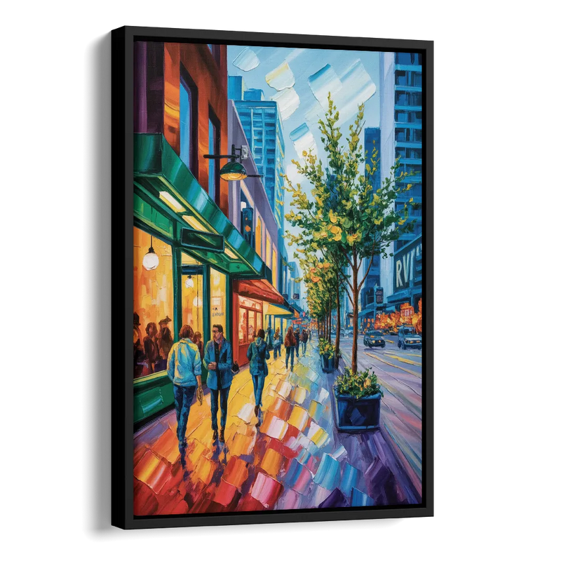 Robson Street Vancouver Side - Black Canvas Wall Art
