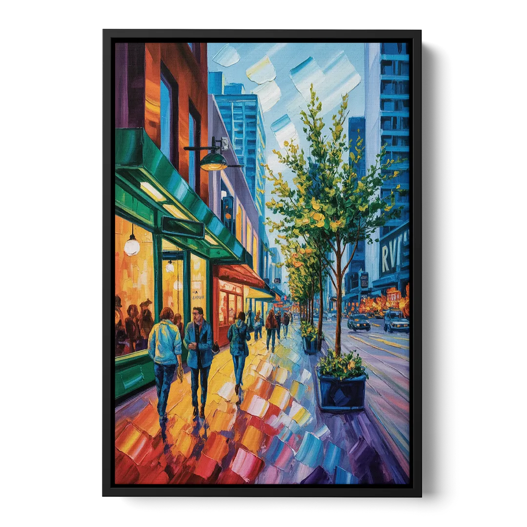 Robson Street Vancouver Front - Black Canvas Wall Art