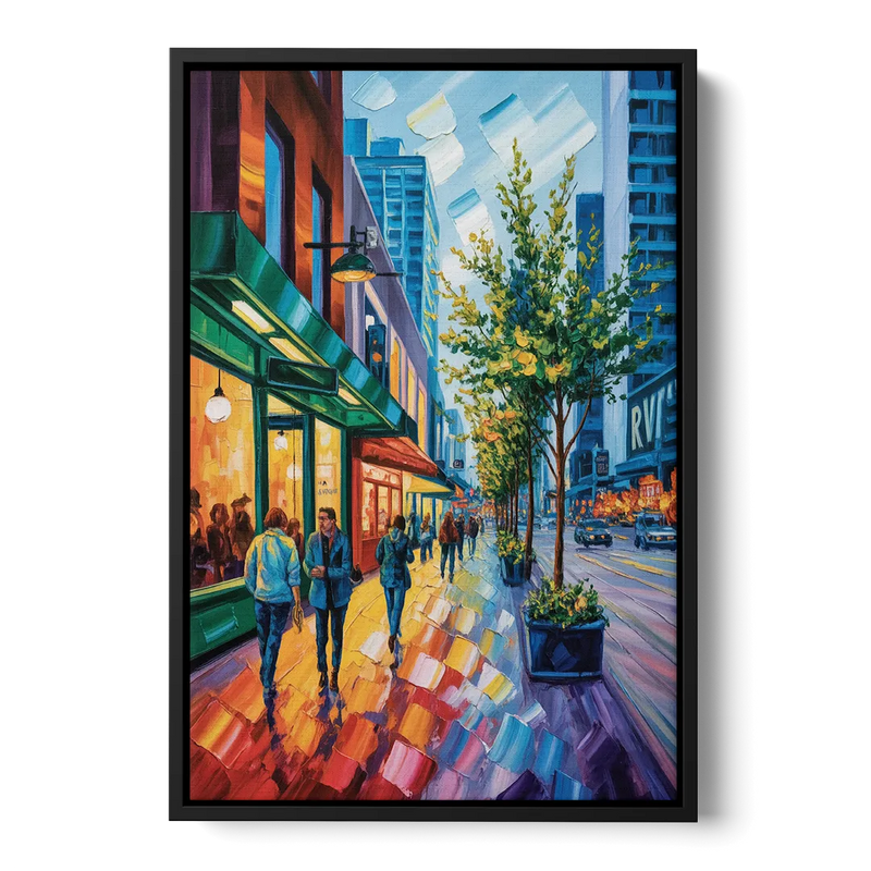 Robson Street Vancouver Front - Black Canvas Wall Art