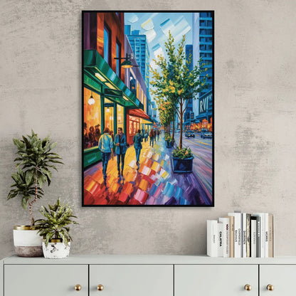 Robson Street Vancouver Living Room - Black Canvas Wall Art