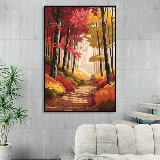 Rochester Autumn Foliage Living Room - Black Canvas Wall Art