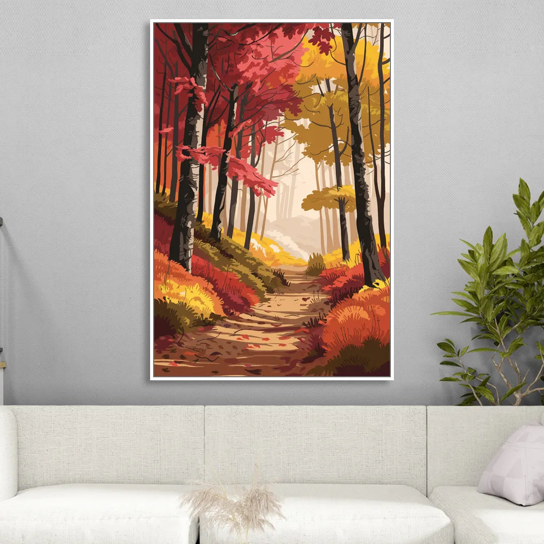 Rochester Autumn Foliage Living Room - White Canvas Wall Art