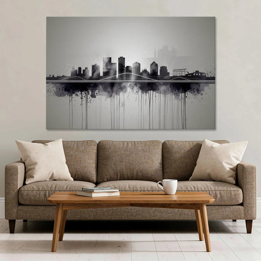 Rochester Cityscape Reflection - Canvas Wall Art - Sofa - 60x40