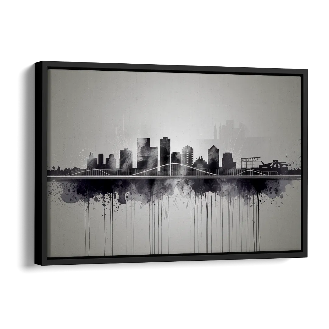 Rochester Cityscape Reflection Side - Black Canvas Wall Art