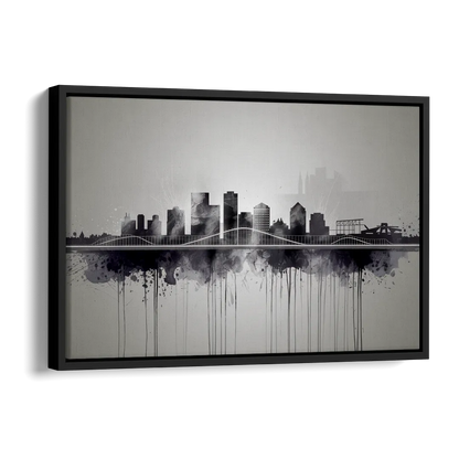 Rochester Cityscape Reflection Side - Black Canvas Wall Art
