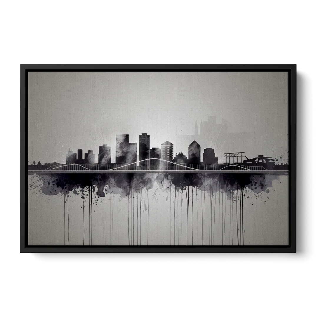 Rochester Cityscape Reflection Front - Black Canvas Wall Art
