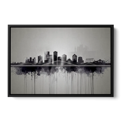 Rochester Cityscape Reflection Front - Black Canvas Wall Art