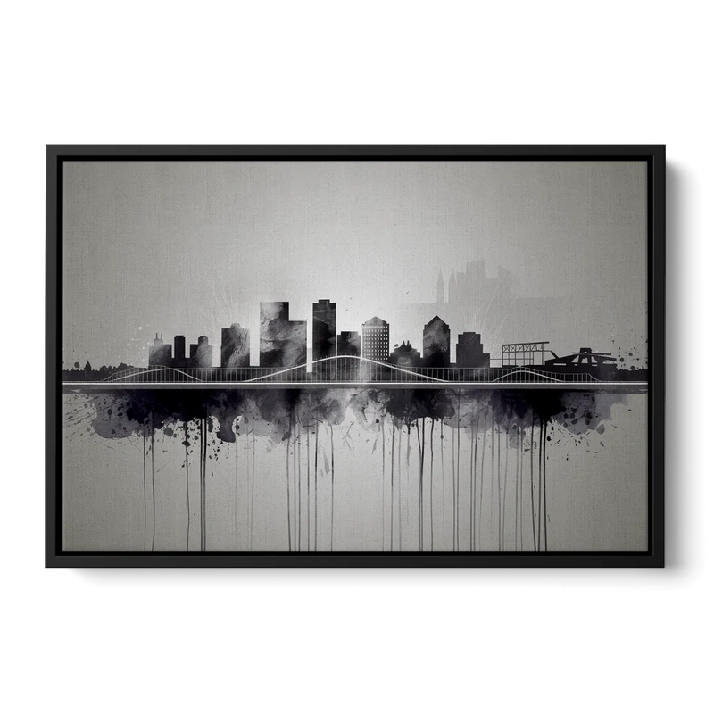 Rochester Cityscape Reflection Front - Black Canvas Wall Art