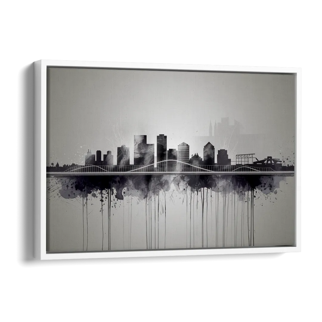 Rochester Cityscape Reflection Side - White Canvas Wall Art