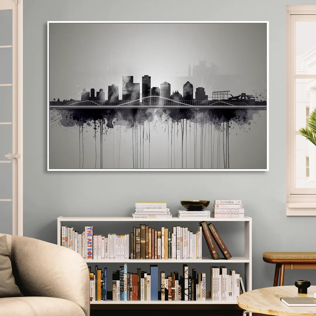 Rochester Cityscape Reflection Sitting Room - White Canvas Wall Art