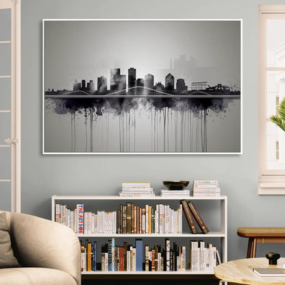 Rochester Cityscape Reflection Sitting Room - White Canvas Wall Art