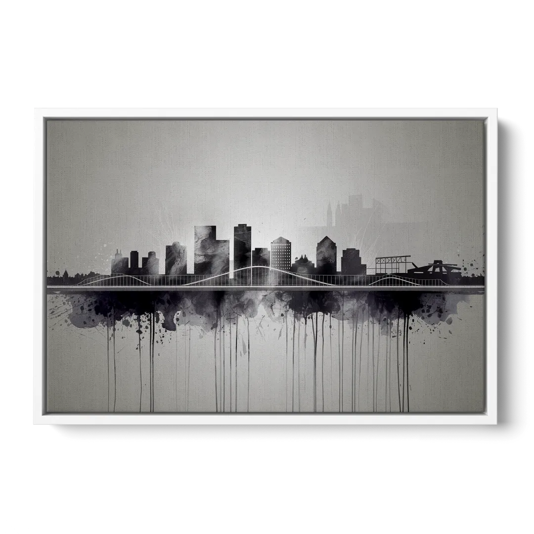 Rochester Cityscape Reflection Front - White Canvas Wall Art
