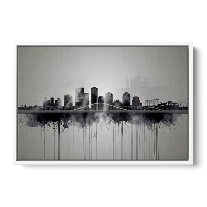 Rochester Cityscape Reflection Front - White Canvas Wall Art