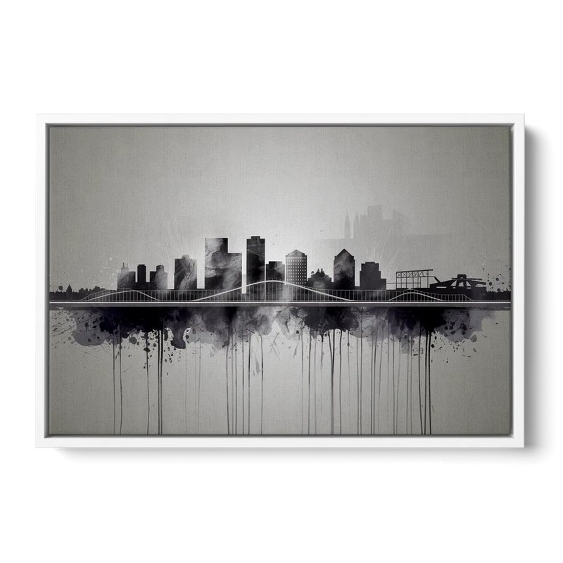 Rochester Cityscape Reflection Front - White Canvas Wall Art