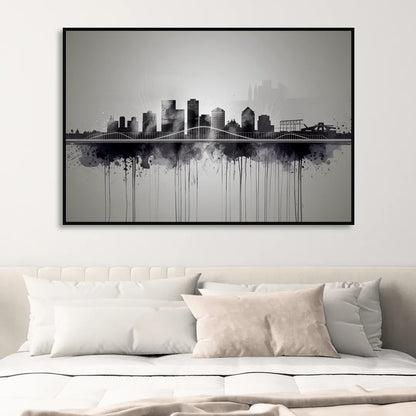 Rochester Cityscape Reflection Sitting Room - Black Canvas Wall Art