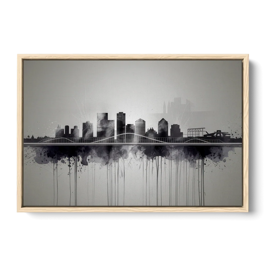 Rochester Cityscape Reflection - Oak Framed Canvas Wall Art - Front