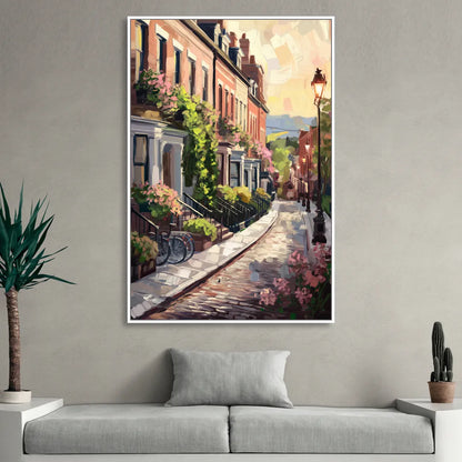 Rochester Cobblestone Streets Living Room - White Canvas Wall Art