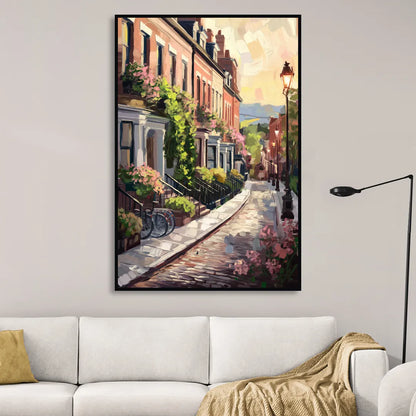 Rochester Cobblestone Streets Living Room - Black Canvas Wall Art