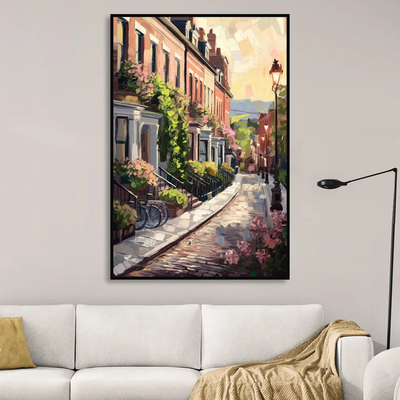 Rochester Cobblestone Streets Living Room - Black Canvas Wall Art