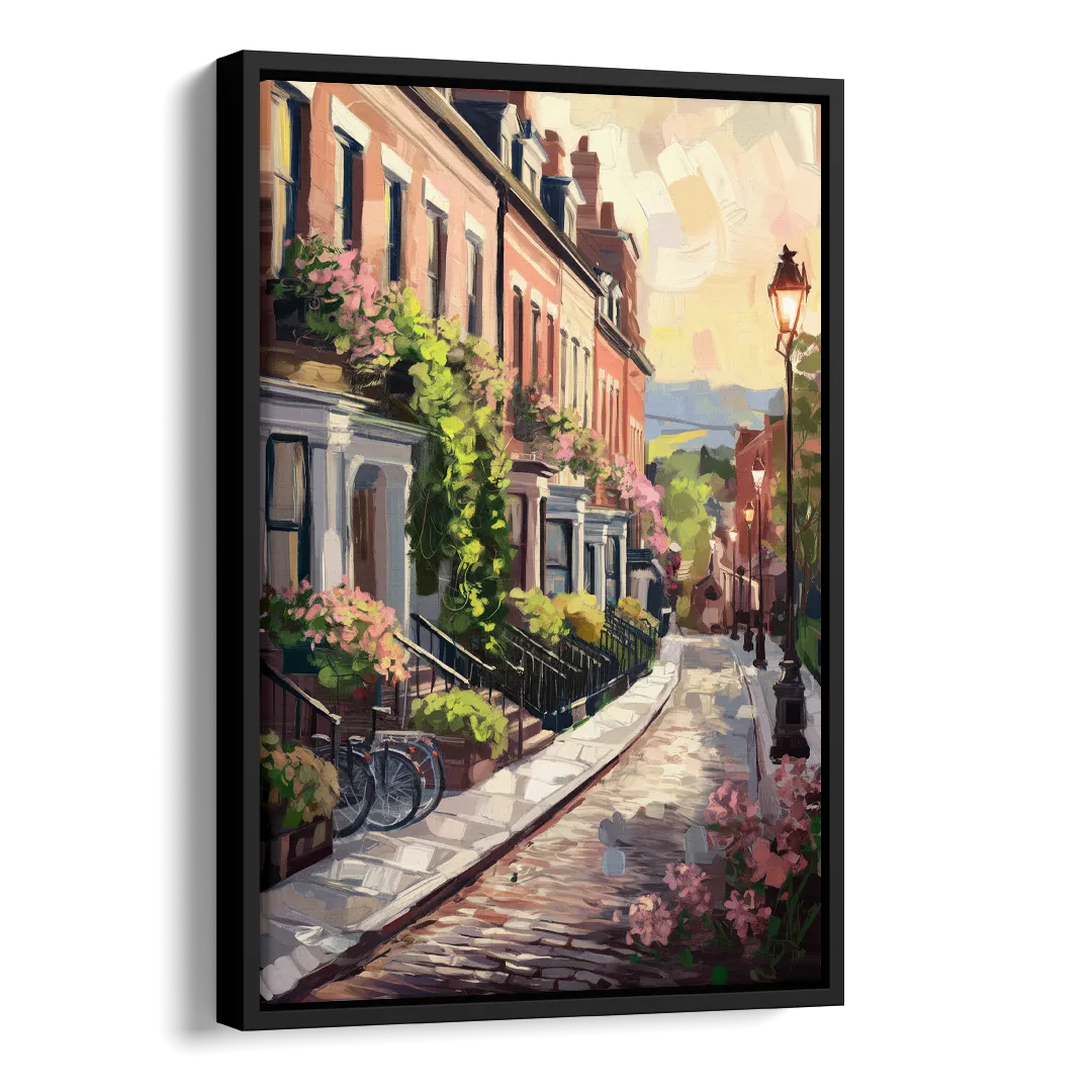 Rochester Cobblestone Streets Side - Black Canvas Wall Art