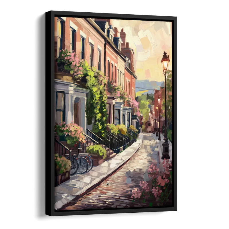 Rochester Cobblestone Streets Side - Black Canvas Wall Art