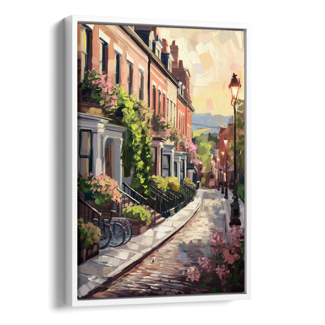 Rochester Cobblestone Streets Side - White Canvas Wall Art
