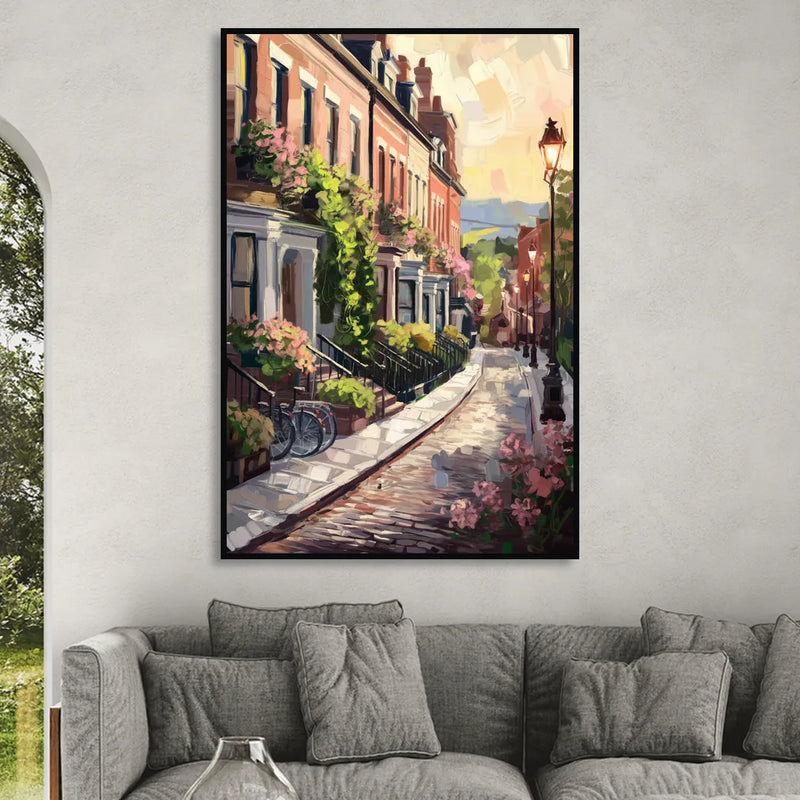 Rochester Cobblestone Streets Sitting Room - Black Canvas Wall Art