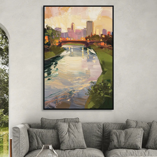 Rochester Genesee River View Living Room - Black Canvas Wall Art