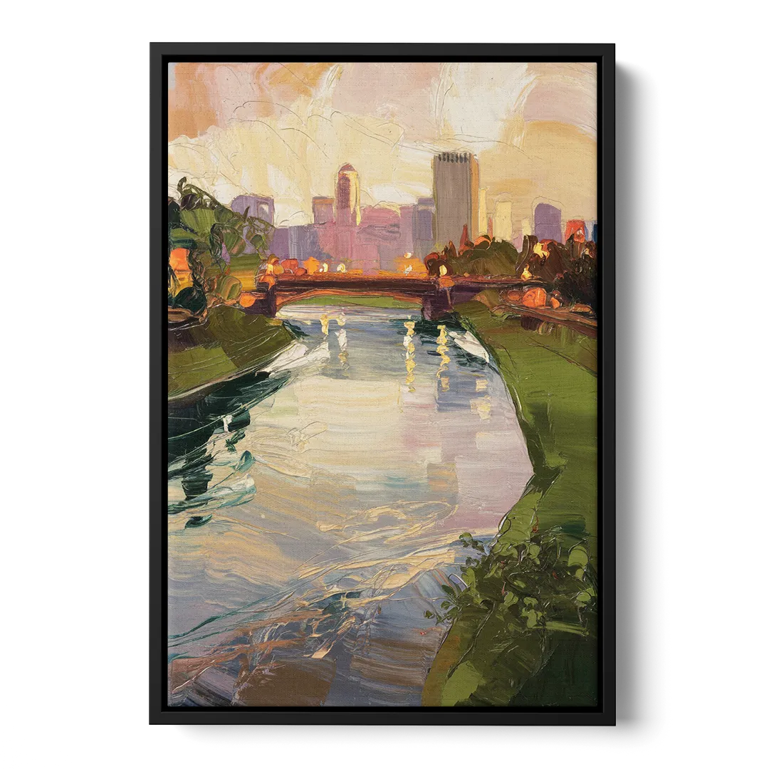 Rochester Genesee River View Front - Black Canvas Wall Art