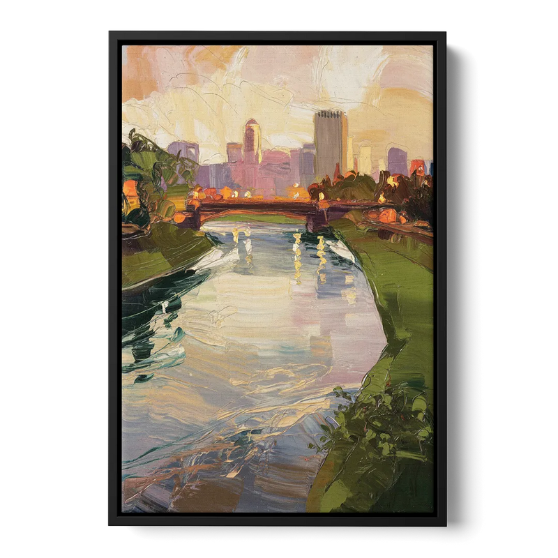 Rochester Genesee River View Front - Black Canvas Wall Art