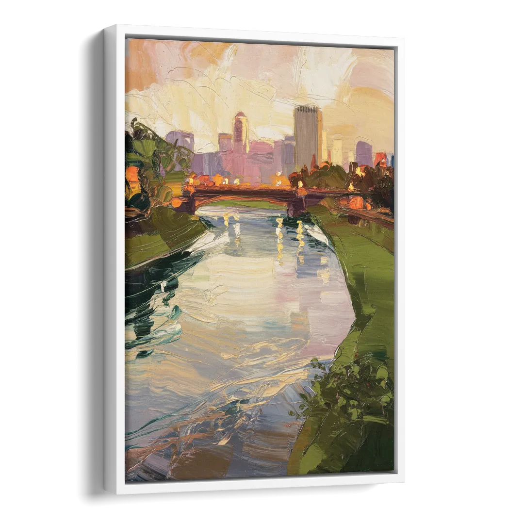 Rochester Genesee River View Side - White Canvas Wall Art