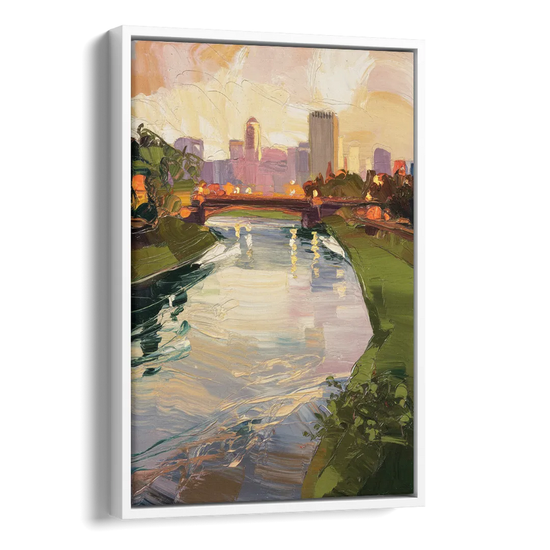 Rochester Genesee River View Side - White Canvas Wall Art