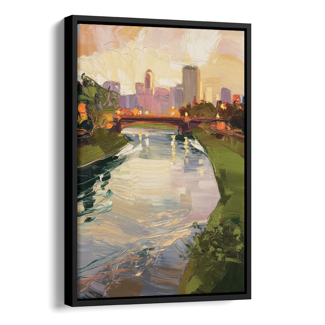 Rochester Genesee River View Side - Black Canvas Wall Art