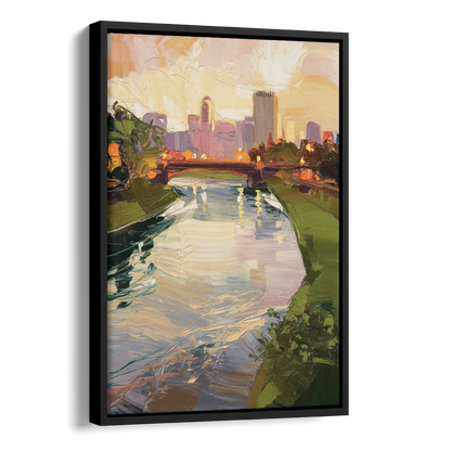 Rochester Genesee River View Side - Black Canvas Wall Art