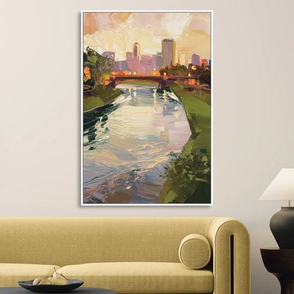 Rochester Genesee River View Living Room - White Canvas Wall Art
