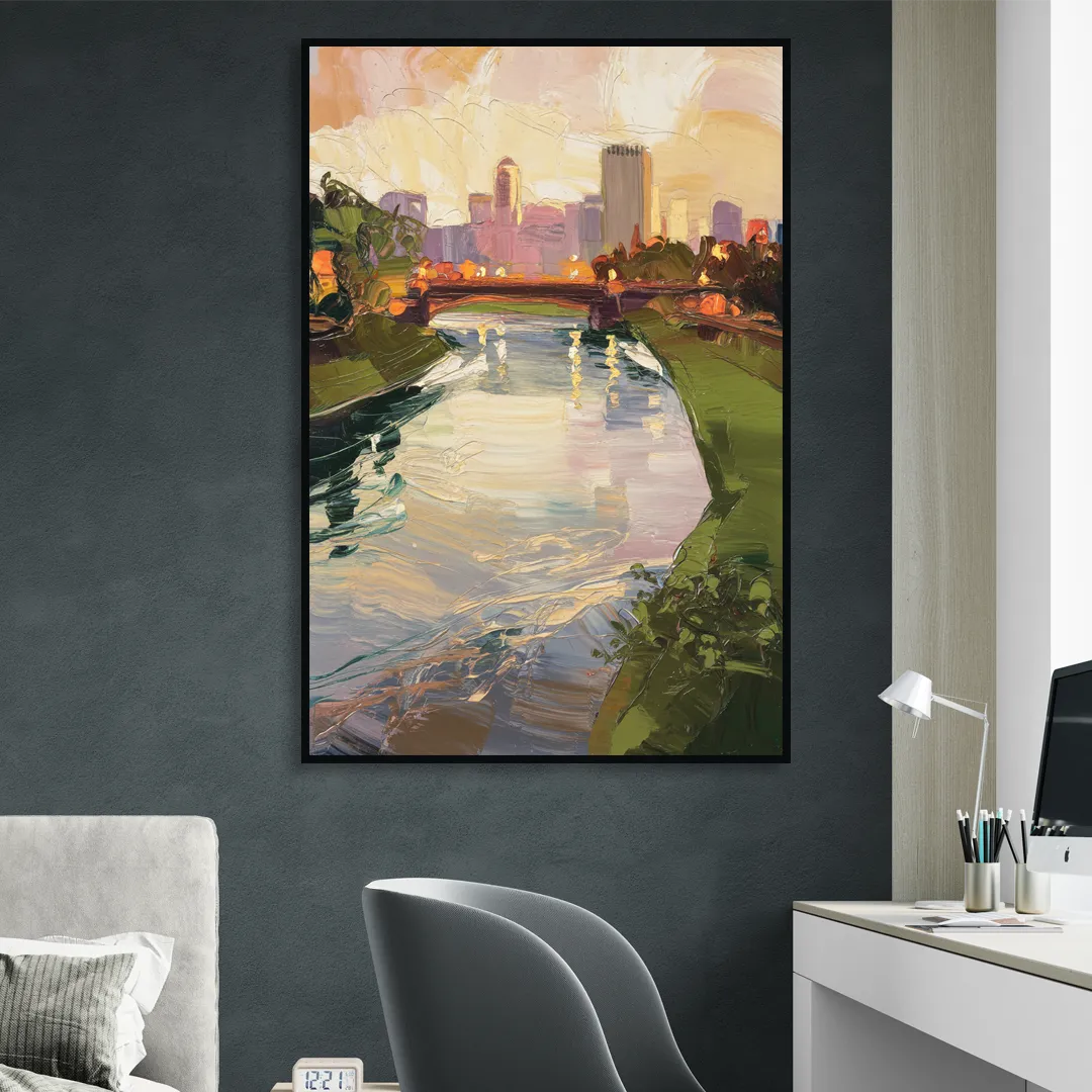 Rochester Genesee River View Sitting Room - Black Canvas Wall Art