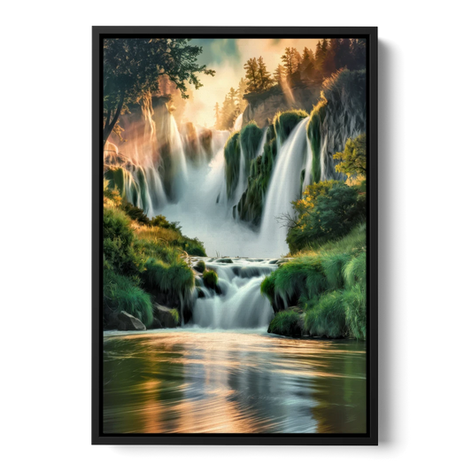 Rochester High Falls Panorama - Black Framed Canvas Wall Art - Front