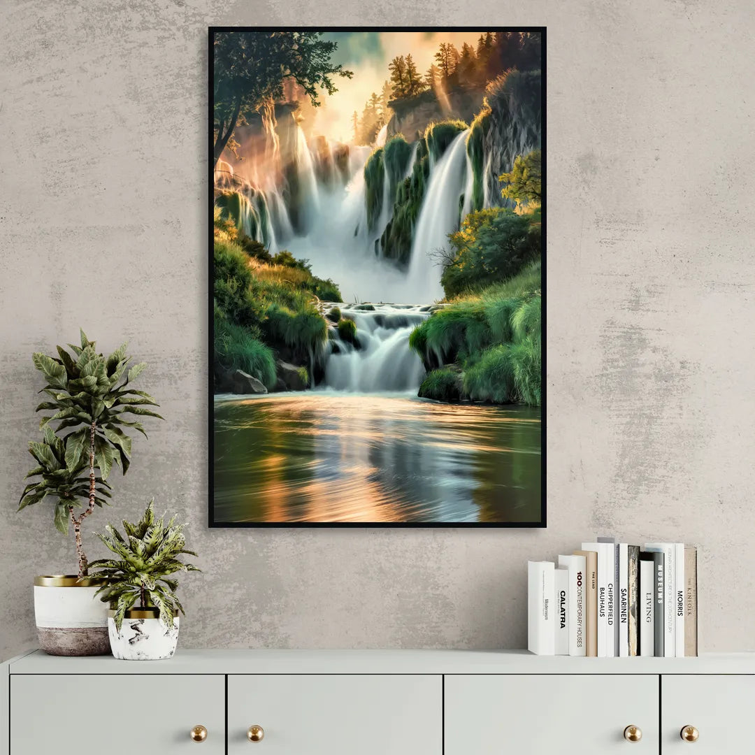 Rochester High Falls Panorama Sitting Room - Black Canvas Wall Art