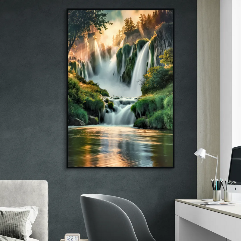 Rochester High Falls Panorama Living Room - Black Canvas Wall Art