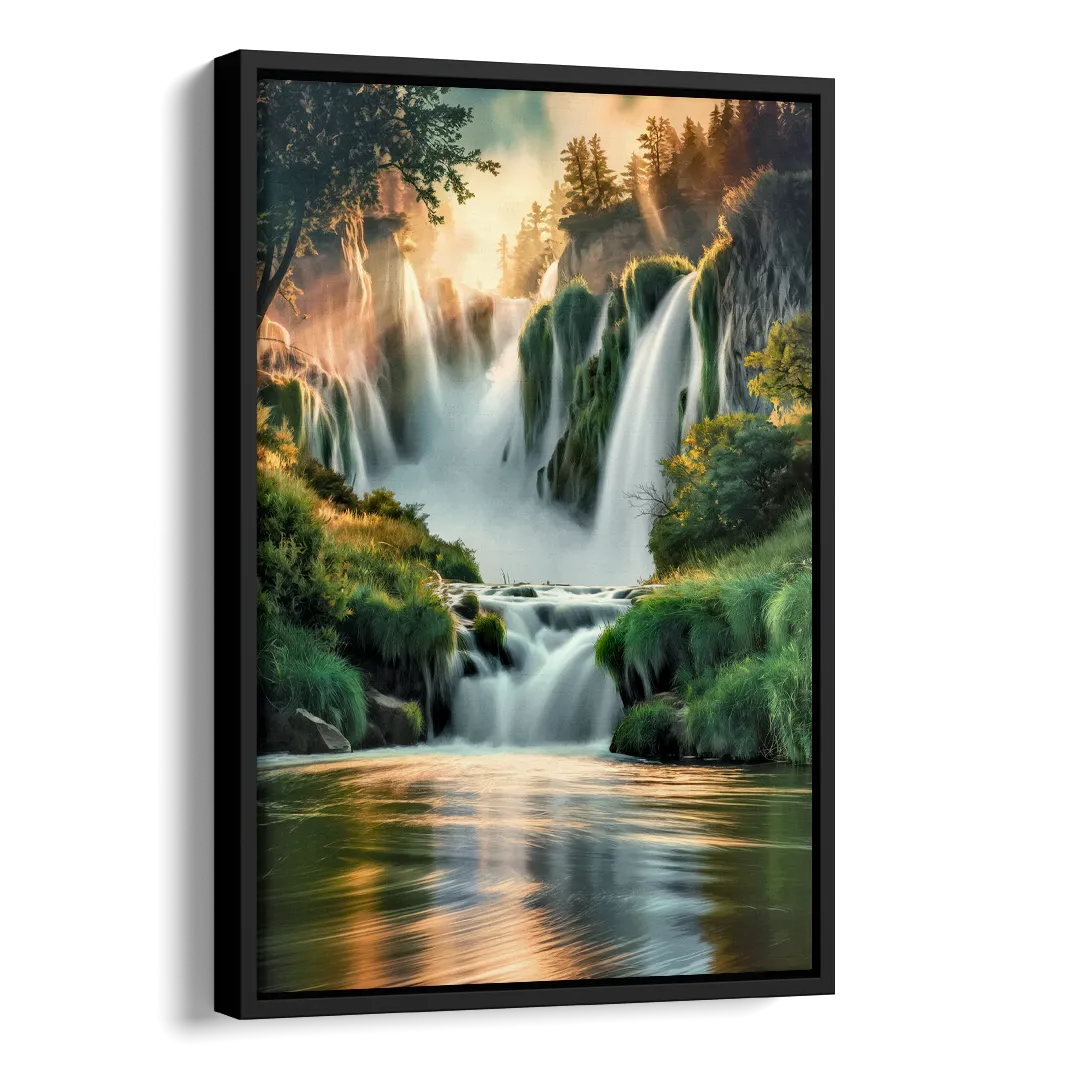 Rochester High Falls Panorama Side - Black Canvas Wall Art