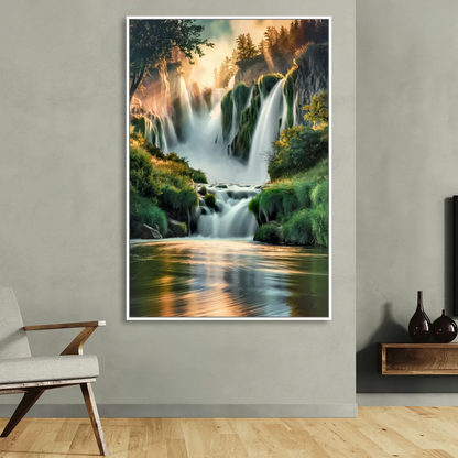 Rochester High Falls Panorama Living Room - White Canvas Wall Art