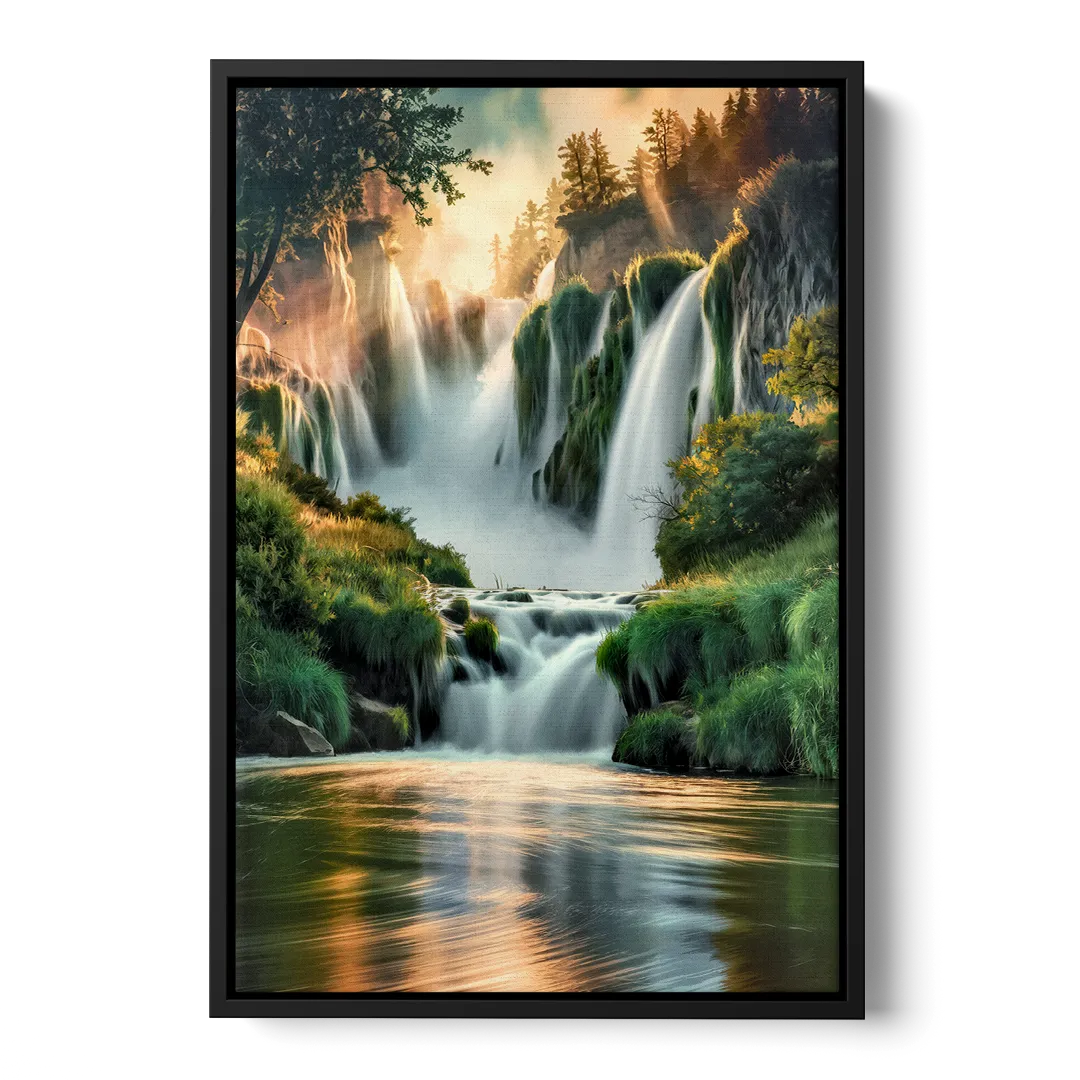 Rochester High Falls Panorama Front - Black Canvas Wall Art