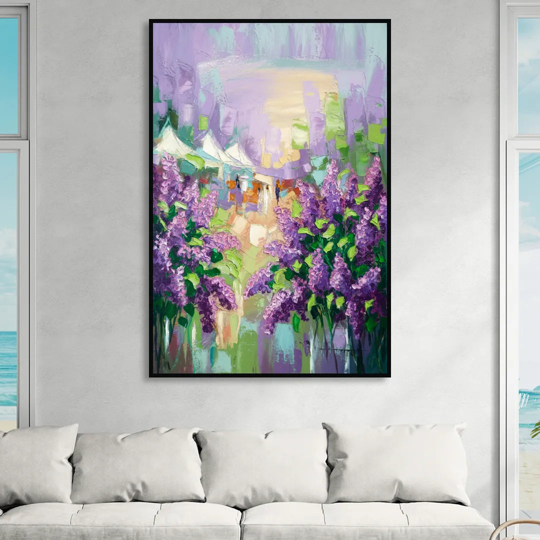 Rochester Lilac Festival Scene Sitting Room - Black Canvas Wall Art