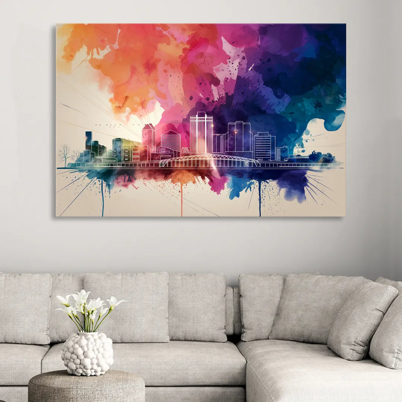 Rochester Skyline At Sunset Living Room - Canvas Wall Art