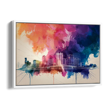 Rochester Skyline At Sunset Side - White Canvas Wall Art