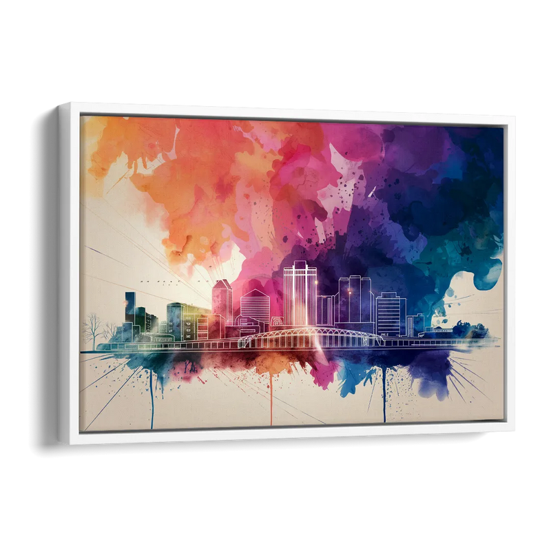 Rochester Skyline At Sunset Side - White Canvas Wall Art