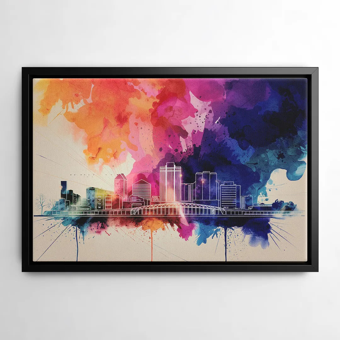 Rochester Skyline At Sunset - Black Frame Canvas