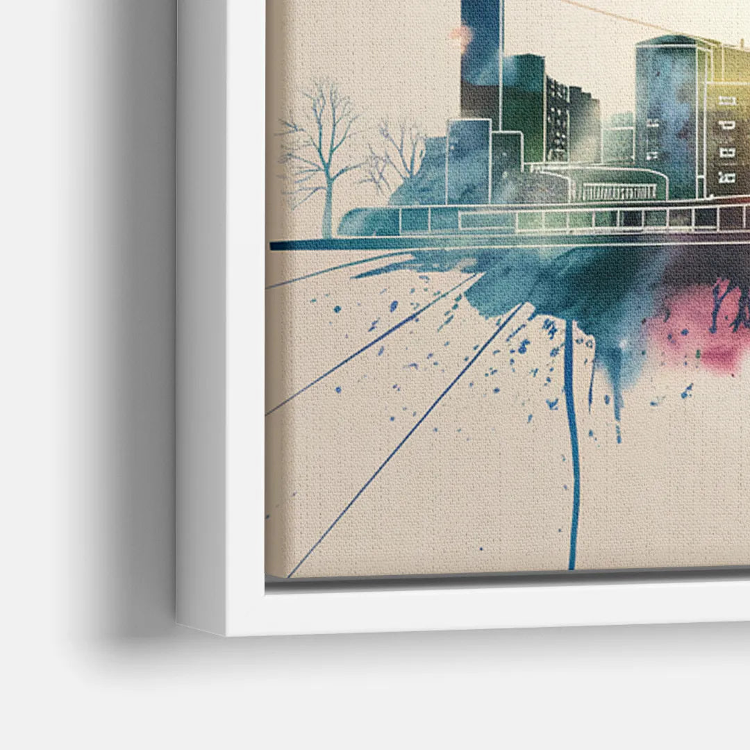 Rochester Skyline At Sunset - Close-Up White Frame Canvas