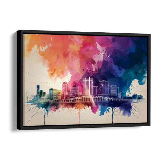 Rochester Skyline At Sunset Side - Black Canvas Wall Art