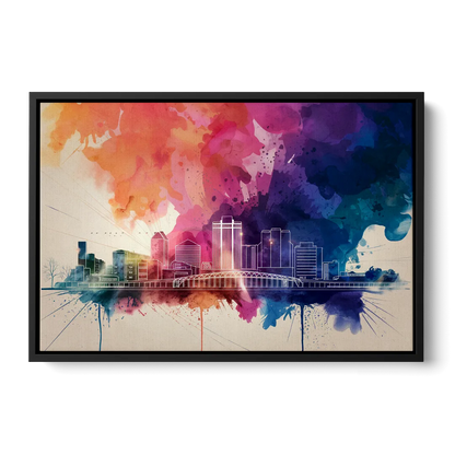 Rochester Skyline At Sunset Front - Black Canvas Wall Art